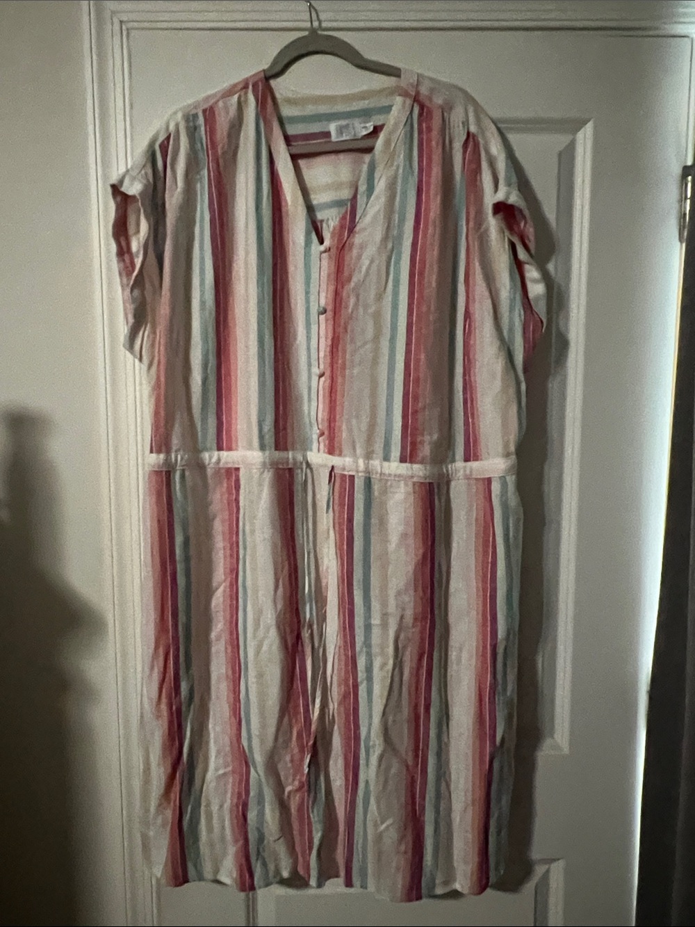 Time and Tru Pink Multicolor Striped Button-Front Casual Dress